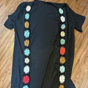 NWOT Black Kimono with Stitched Florals